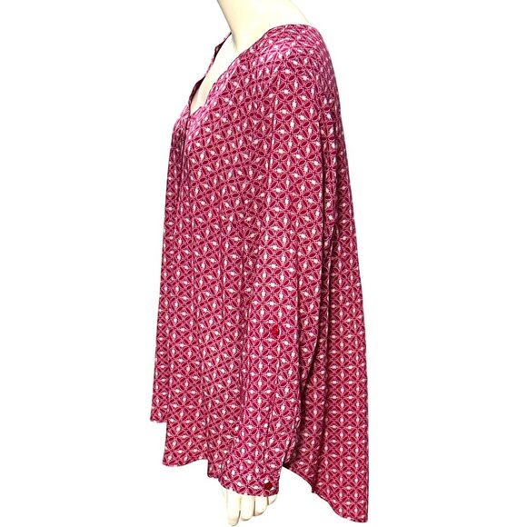 CCC Boho Chic Long Sleeve Geometric Print Red White Tunic Elegant Blouse Medium - Picture 2 of 6